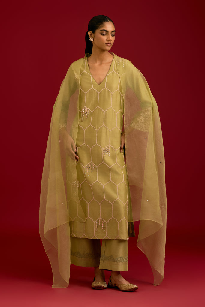 Pistachio Green Embroidered Kurta Set