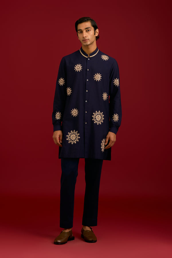 Navy Cotton Silk Blend Kurta Set