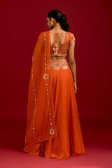 Orange Embroidered Gajji & Cotton Silk Lehenga Set