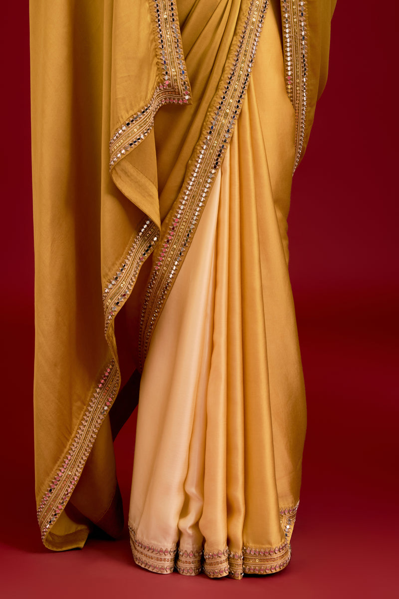 Mustard Embroidered Modal Satin Saree Set