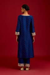 Navy Bhandhej Sequins,Mirror and Dori Embroidered Kurta Set (RTS)