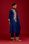 Navy Bhandhej Sequins,Mirror and Dori Embroidered Kurta Set