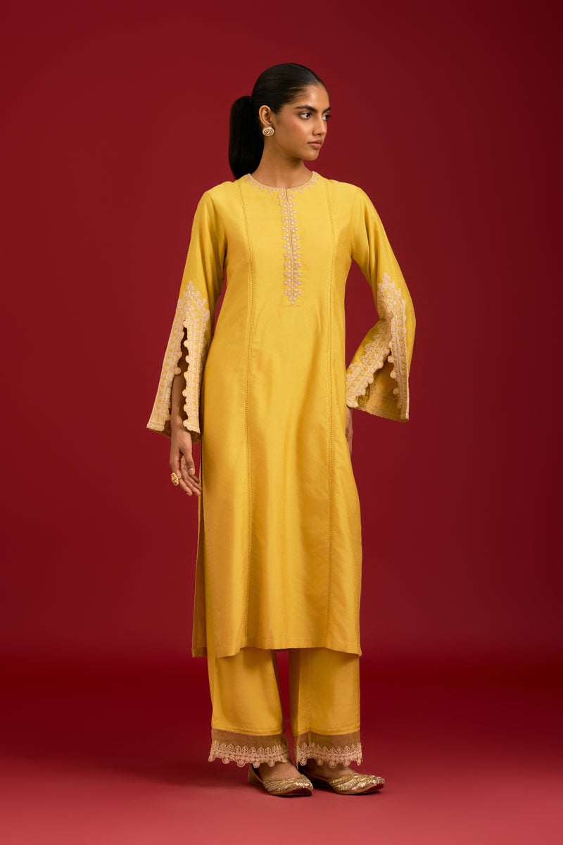 Mustard embroidered kurta set