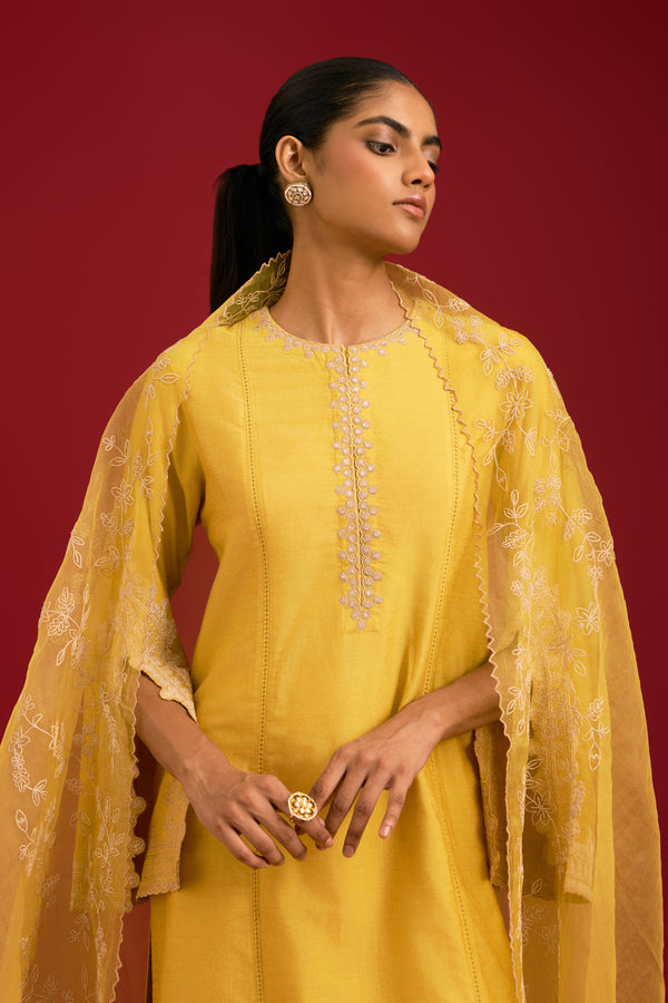 Mustard embroidered kurta set