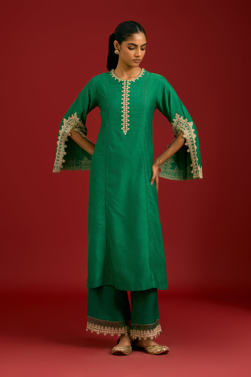 Dark Green embroidered kurta set