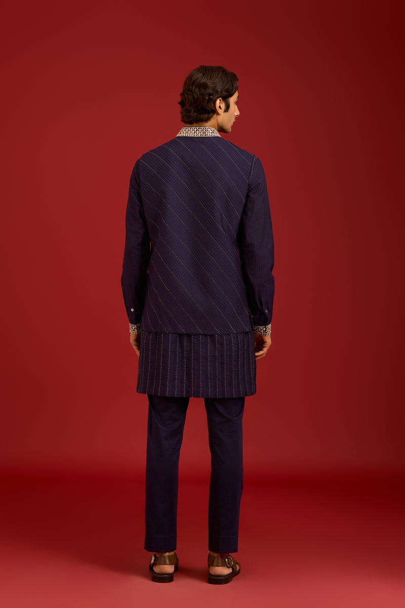Navy Cotton Silk Bundi Set