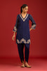 Navy Blue Cotton Silk Satin Embroidered Kurta Set