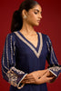 Navy Blue Cotton Silk Satin Embroidered Kurta Set