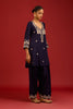 Navy Cotton Satin Embroidered Kurta Set