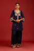 Navy Cotton Satin Embroidered Kurta Set