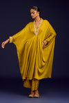 Mustard Modal Satin Embroidered Kaftan Set
