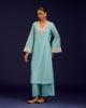 Aqua Blue Silk Chanderi Embroidered Kurta Set