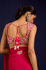 Fuchsia Embroidered Modal Satin Saree Set