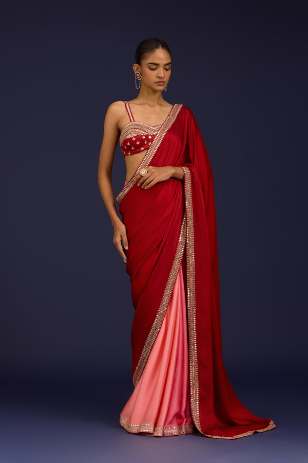Blush Pink Embroidered Net Saree Set