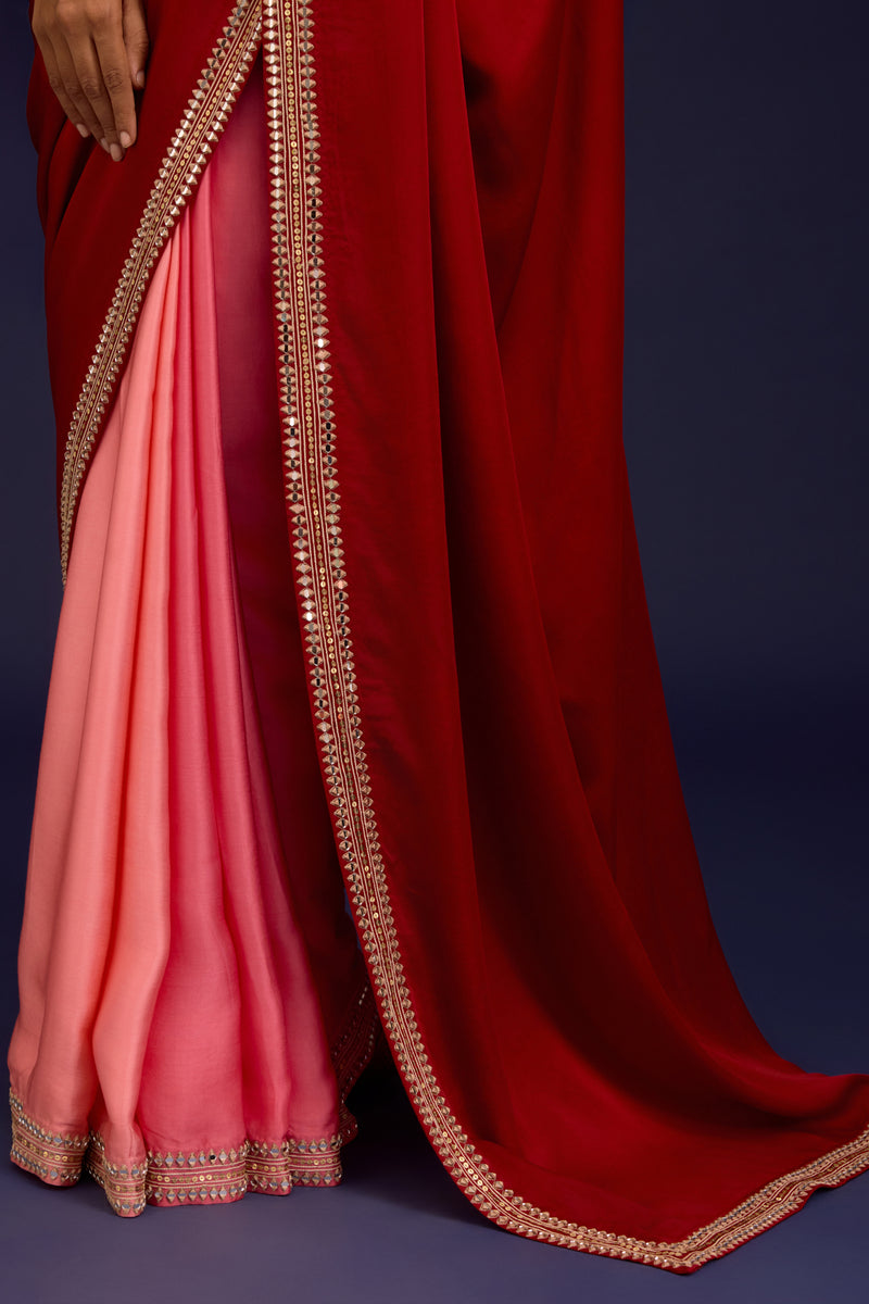 Blush Pink Embroidered Net Saree Set