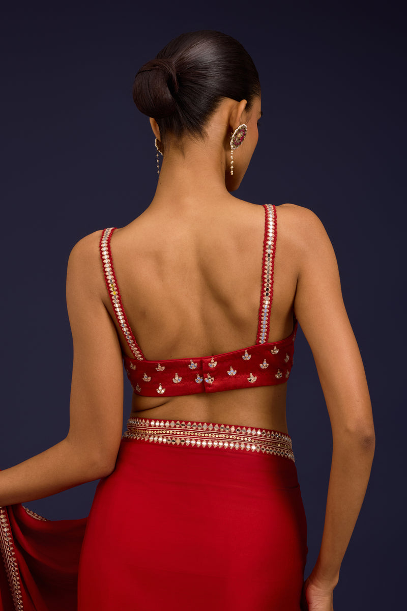 Blush Pink Embroidered Net Saree Set