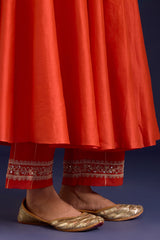 Orange Silk Chanderi Embroidered Anarkali Set