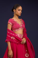Fuchsia Embroidered Gajji & Cotton Silk Lehenga Set