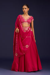 Fuchsia Embroidered Gajji & Cotton Silk Lehenga Set