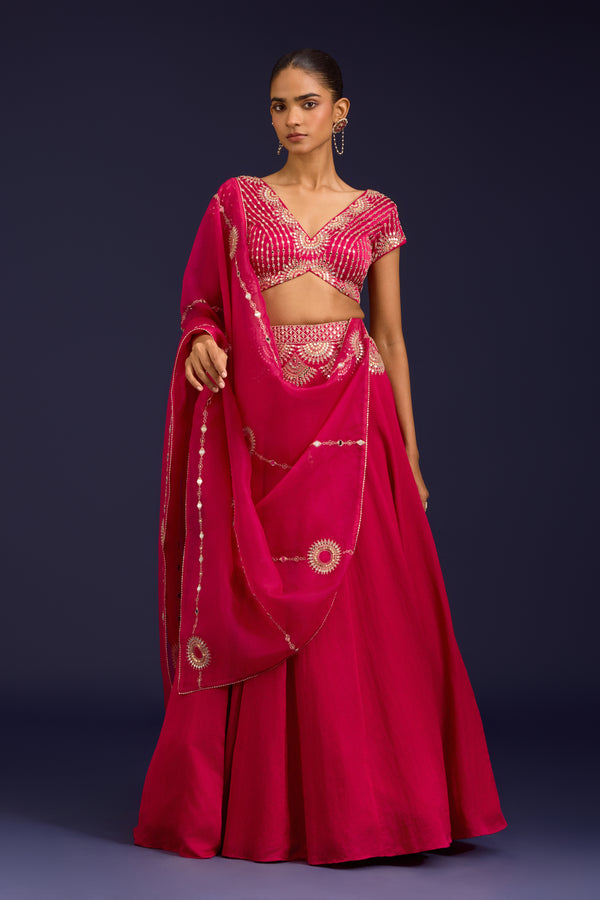 Fuchsia Embroidered Georgette lehenga Set