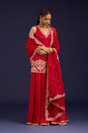 Red Embroidered Modal Satin Sharara Set
