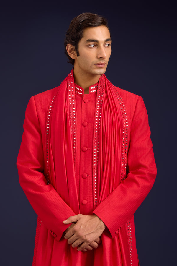 Red Chinniya Silk embroidered stole