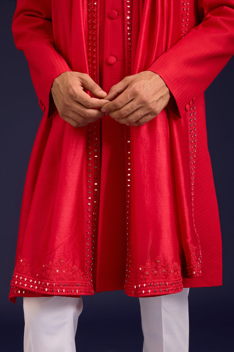 Red Chinniya Silk embroidered stole
