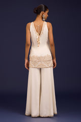 Ivory Embroidered Modal satin Sharara Set