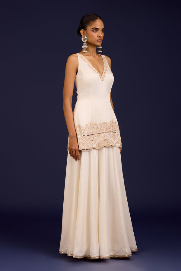 Ivory Embroidered Modal satin Sharara Set