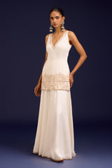 Ivory Embroidered Modal satin Sharara Set
