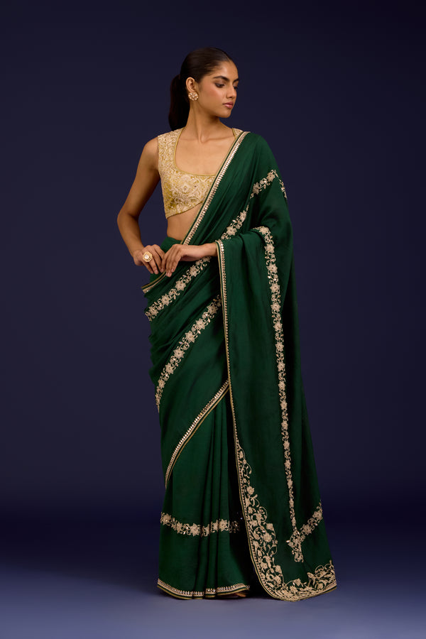 Green Embroidered Chinniya Silk Saree Set