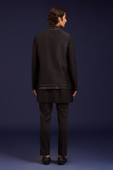 Black Linen Satin and Cotton Silk Blend Bundi Set
