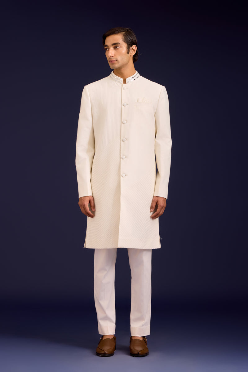 Ivory Cotton Silk Sherwani Set