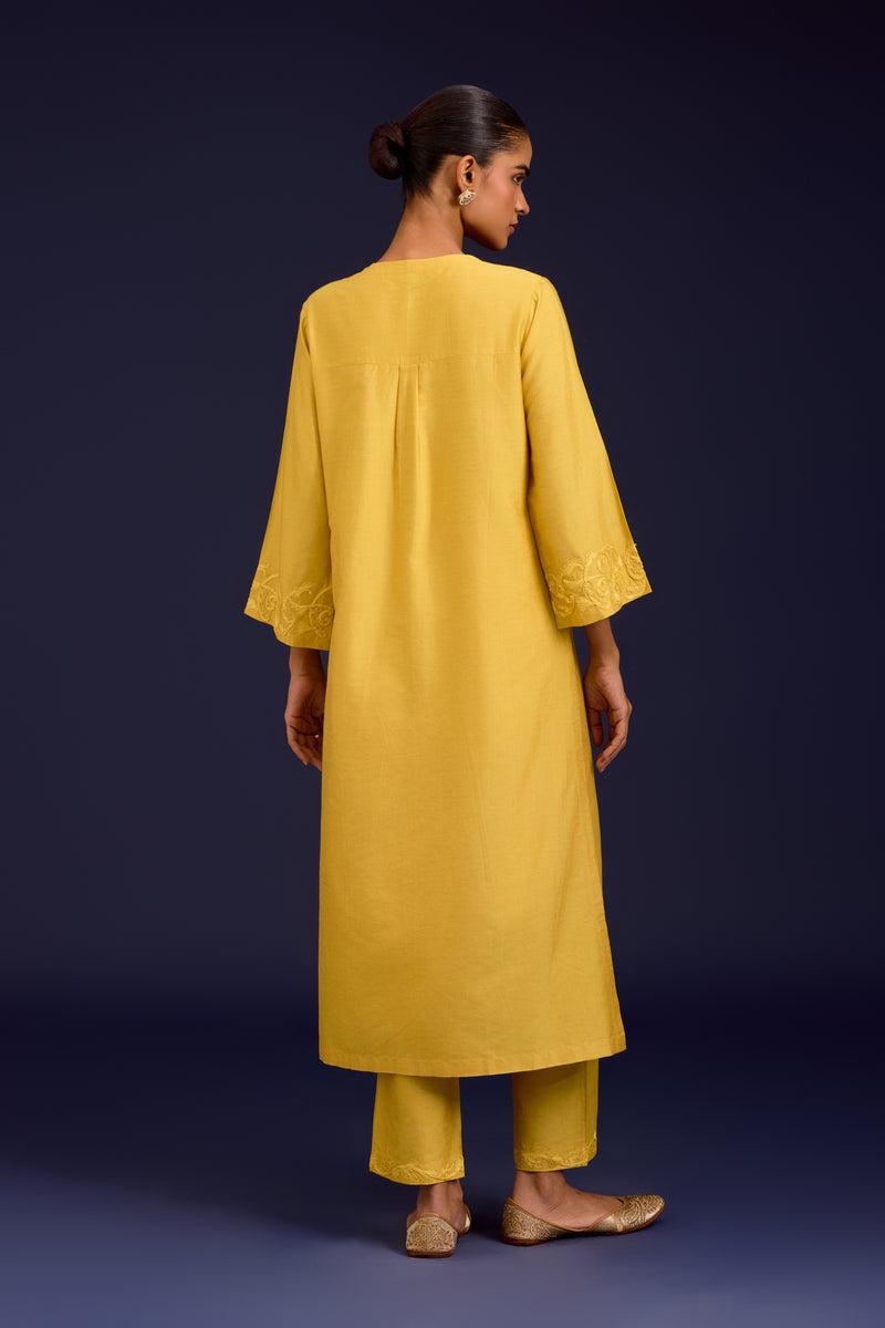 Mustard Cotton Silk Blend Dori Embroidered Kurta Set