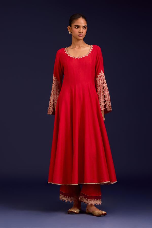 Red Dori Embroidered Anarkali Set