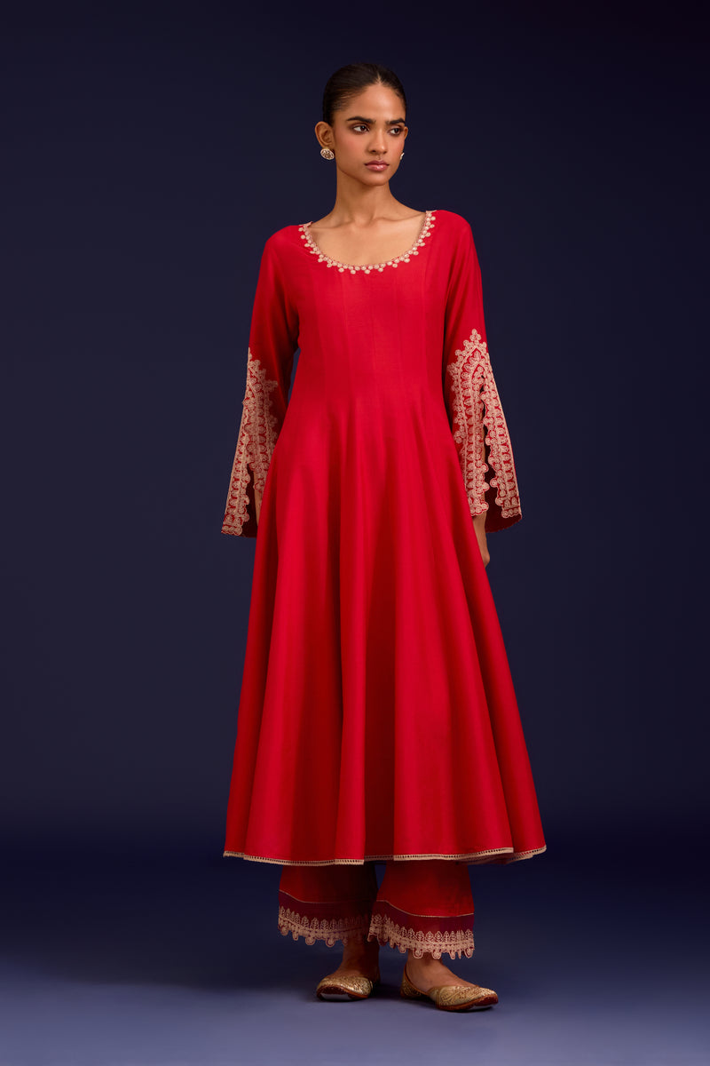 Red Dori Embroidered Anarkali Set