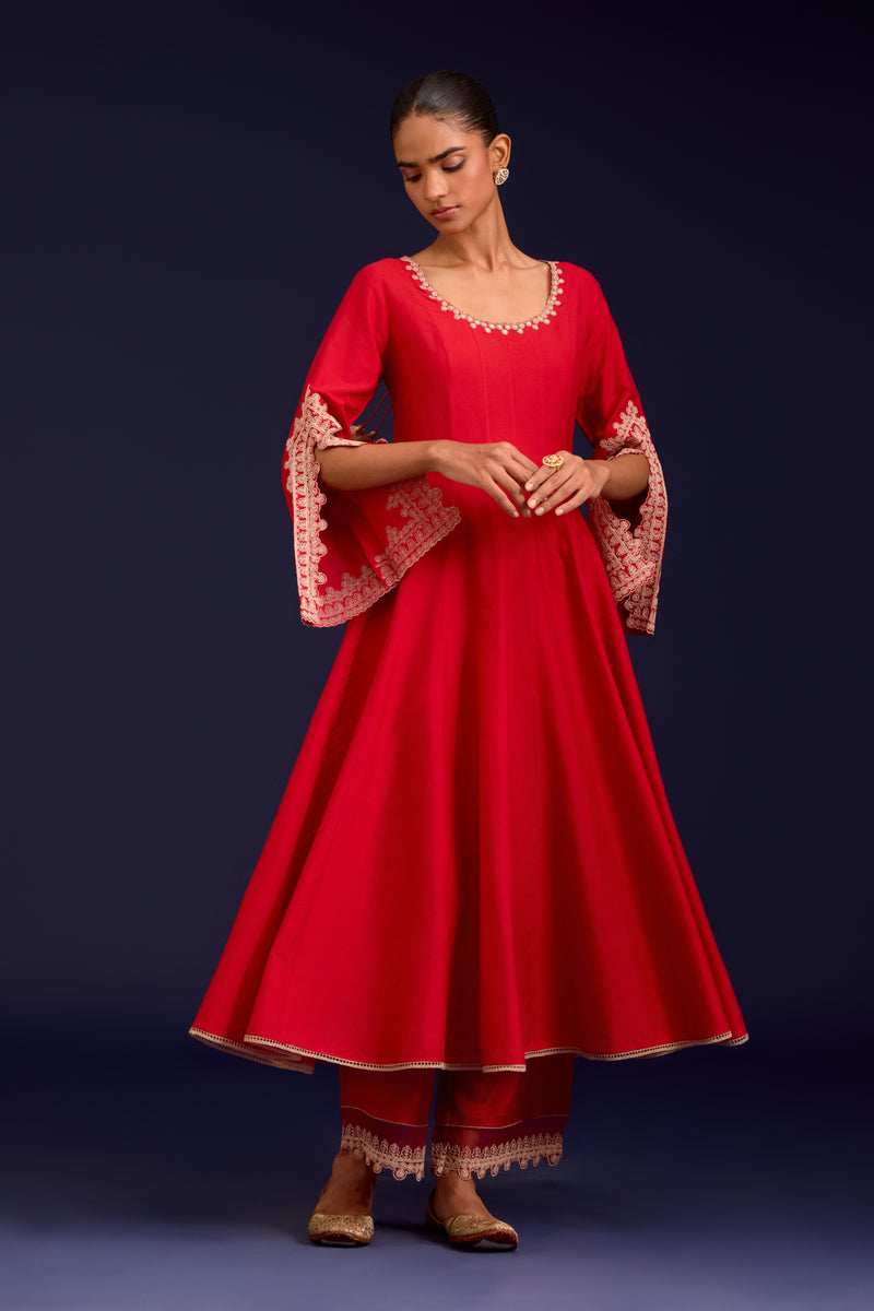 Red Dori Embroidered Anarkali Set