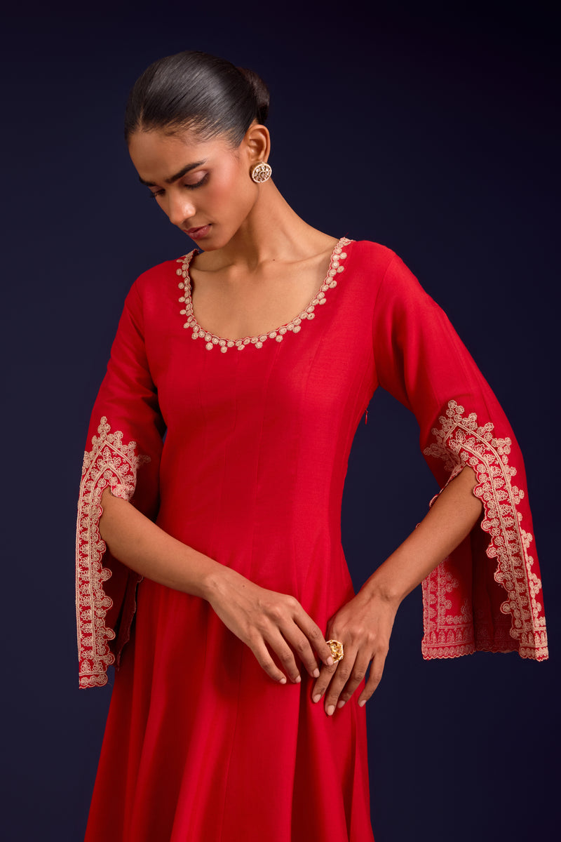 Red Dori Embroidered Anarkali Set