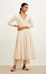 Pooja Hegde in Ivory Zari Detailed Anarkali Set