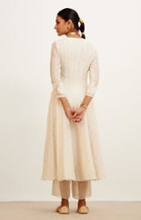 Pooja Hegde in Ivory Zari Detailed Anarkali Set