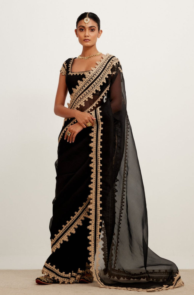 Sara Ali Khan in Black Embroidered Georgette Organza Saree