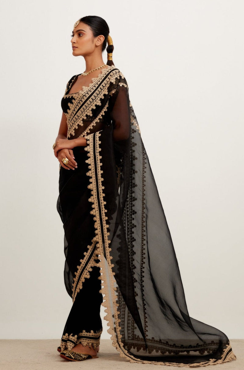 Sara Ali Khan in Black Embroidered Georgette Organza Saree