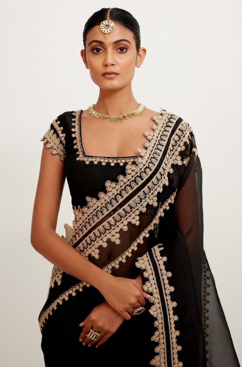 Sara Ali Khan in Black Embroidered Georgette Organza Saree