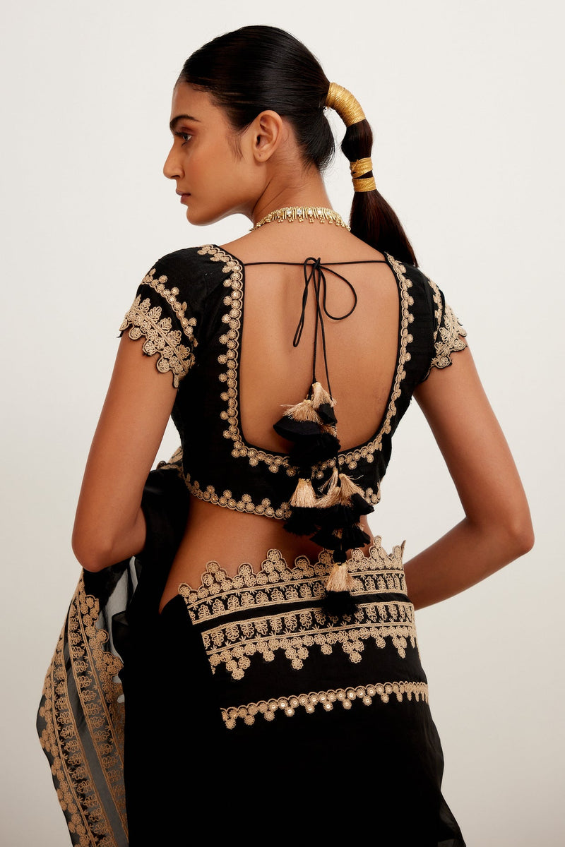 Sara Ali Khan in Black Embroidered Georgette Organza Saree