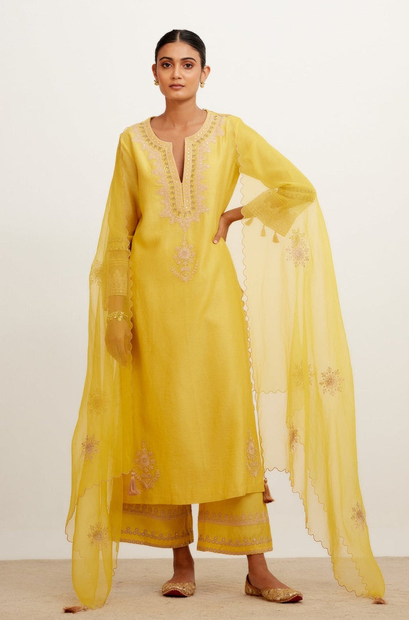 Mustard Dori Embroidered Kurta Set