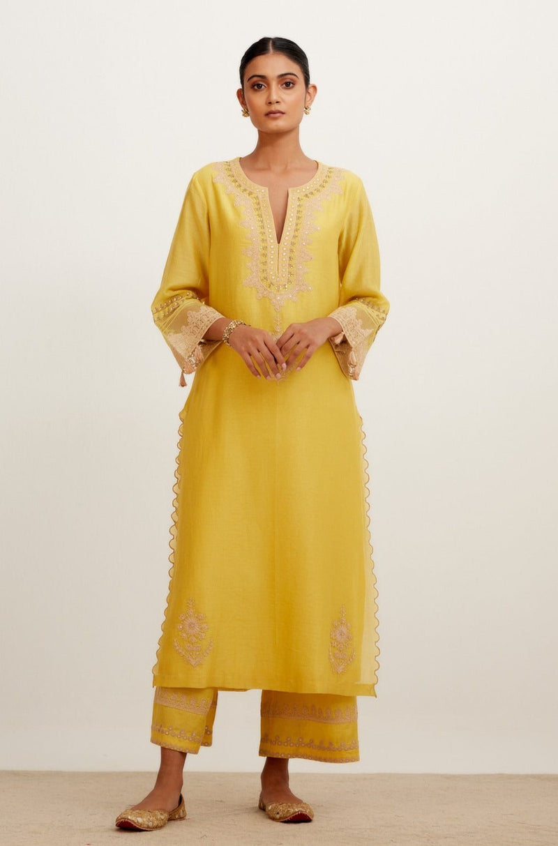 Mustard Dori Embroidered Kurta Set