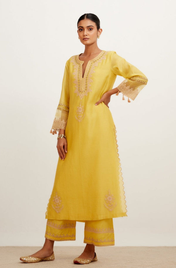 Mustard Dori Embroidered Kurta Set