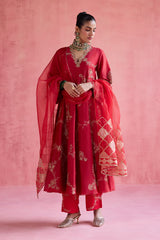 Nazm - Red Anarkali Set