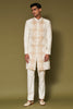 Ivory and Beige Dori Embroidered Linen Satin Sherwani Set
