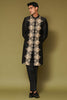 Black and Beige Dori Embroidered Linen Satin Sherwani Set